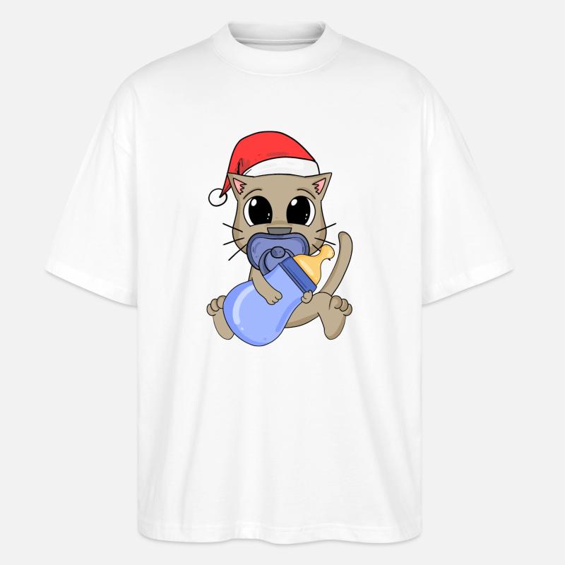 Chat Bébé Noël - T-shirt bio Blaster 2.0 coupe oversize Stanley/Stella Unisexe - blanc
