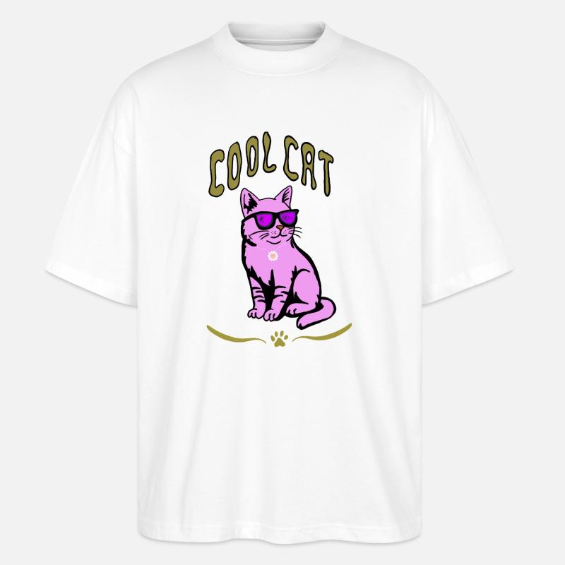 Pink Katze Sonnenbrille Stil - Stanley/Stella Oversized Unisex Bio T-Shirt Blaster 2.0 - Weiß