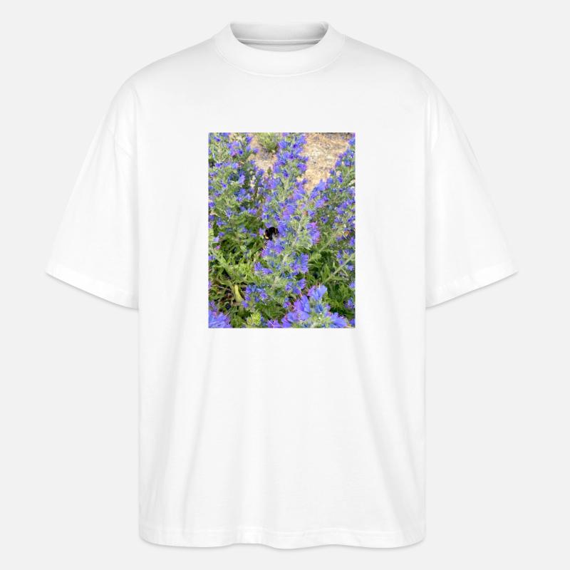 Lilac Blossoms Bee-Friendly Pattern - Stanley/Stella Oversized Unisex Organic T-shirt Blaster 2.0 - white