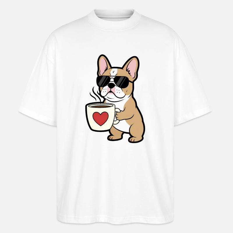 Bulldogge Hund Kaffee Comic - Stanley/Stella Oversized Unisex Bio T-Shirt Blaster 2.0 - Weiß