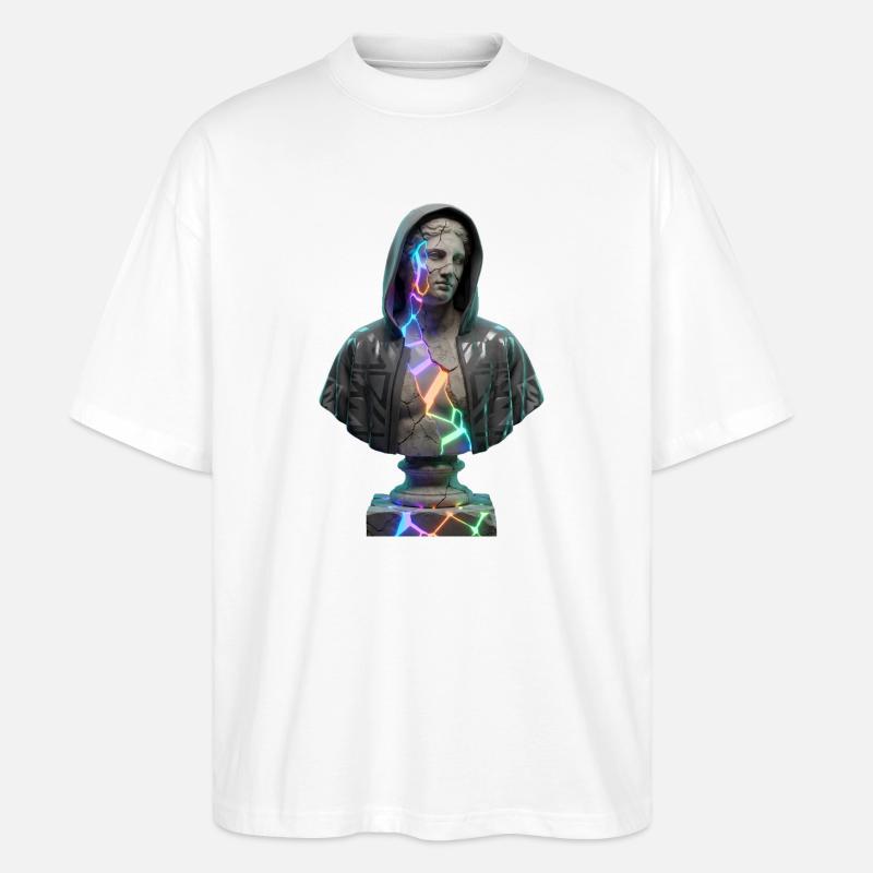 Neon Cracks Pullover Hoodie Statue - Stanley/Stella Oversized Unisex Organic T-shirt Blaster 2.0 - white