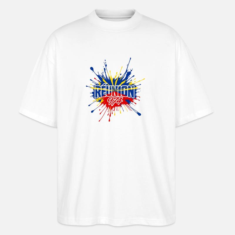 Splash Drapeau Réunion 974 - T-shirt bio Blaster 2.0 coupe oversize Stanley/Stella Unisexe - blanc