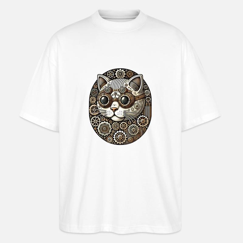 Steampunk Kätzchen Katze - Stanley/Stella Oversized Unisex Bio T-Shirt Blaster 2.0 - Weiß