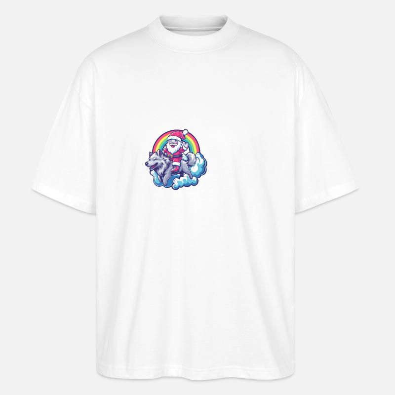 Wolf Weihnachtsmann Regenbogen - Stanley/Stella Oversized Unisex Bio T-Shirt Blaster 2.0 - Weiß