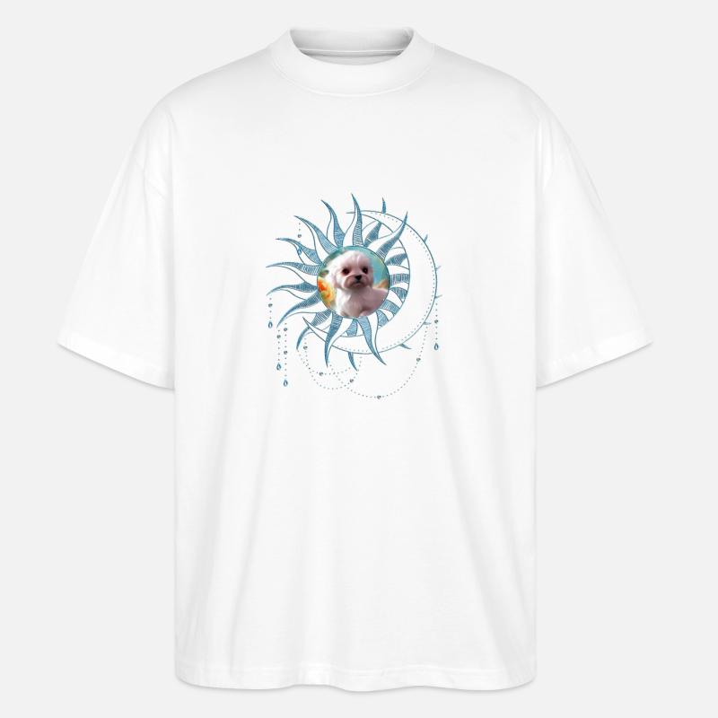 Chiot mignon avec des fleurs - T-shirt bio Blaster 2.0 coupe oversize Stanley/Stella Unisexe - blanc