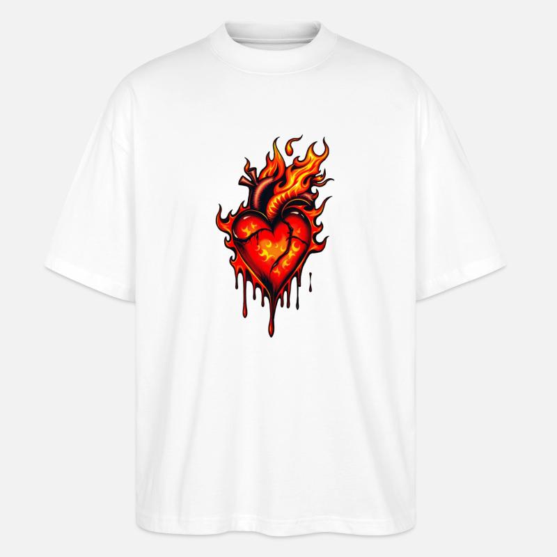 Flammendes Herz. - Stanley/Stella Oversized Unisex Bio T-Shirt Blaster 2.0 - Weiß