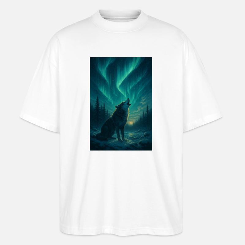 Wolf unter Polarlichtern - Stanley/Stella Oversized Unisex Bio T-Shirt Blaster 2.0 - Weiß