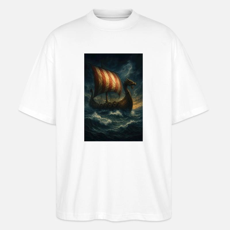 Wikinger-Schiff im Sturm - Stanley/Stella Oversized Unisex Bio T-Shirt Blaster 2.0 - Weiß