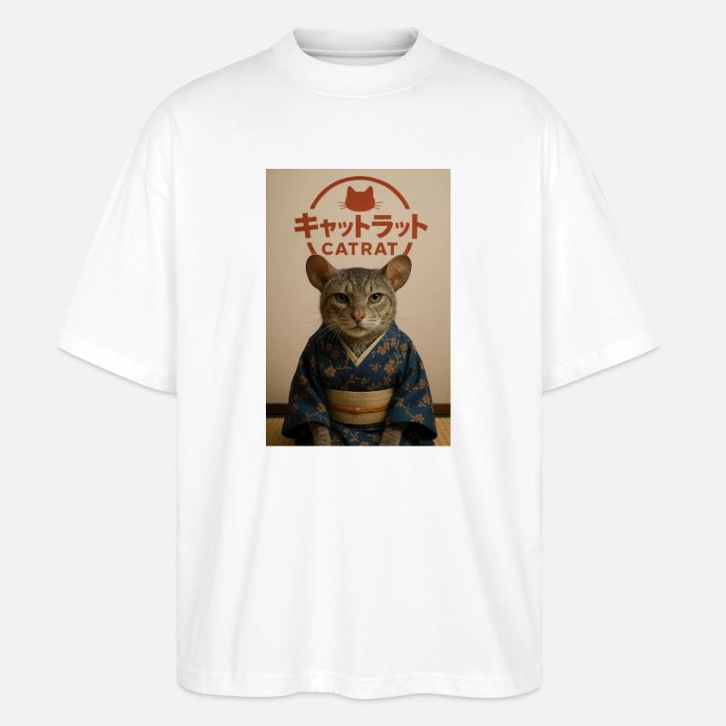 Cat Elegance im Kimono - Stanley/Stella Oversized Unisex Bio T-Shirt Blaster 2.0 - Weiß