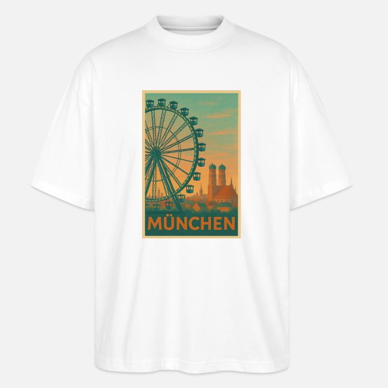 Historischer Münchner Riesenrad-Silhouette - Stanley/Stella Oversized Unisex Bio T-Shirt Blaster 2.0 - Weiß