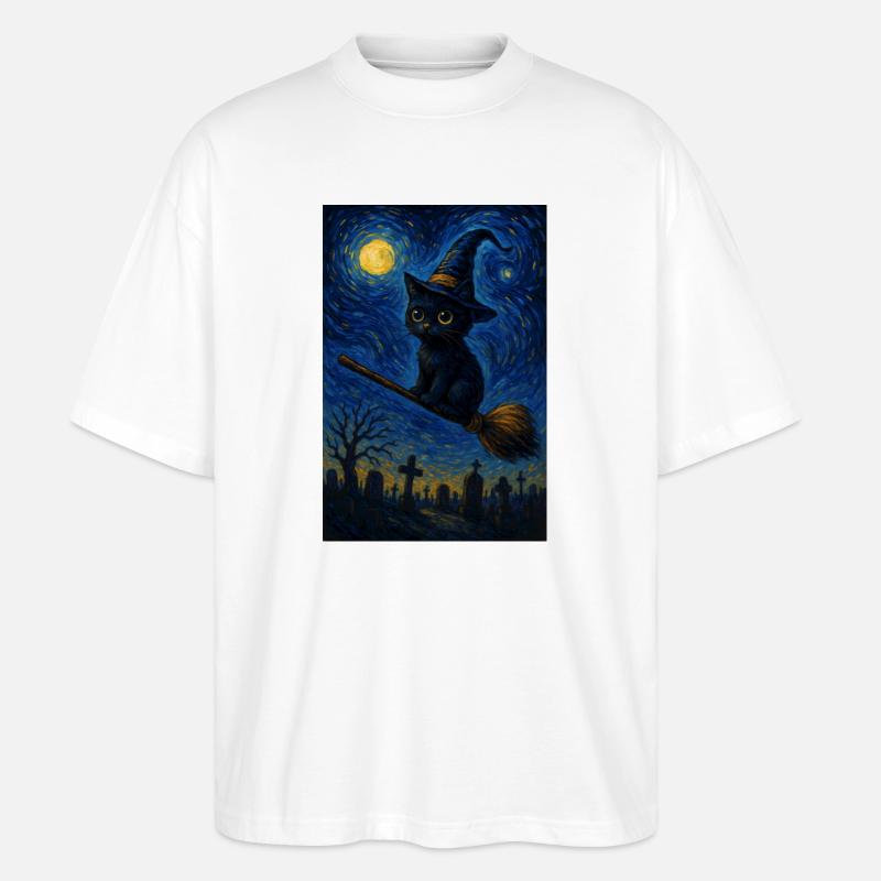 Halloween süße Katze Starry Night - Stanley/Stella Oversized Unisex Bio T-Shirt Blaster 2.0 - Weiß