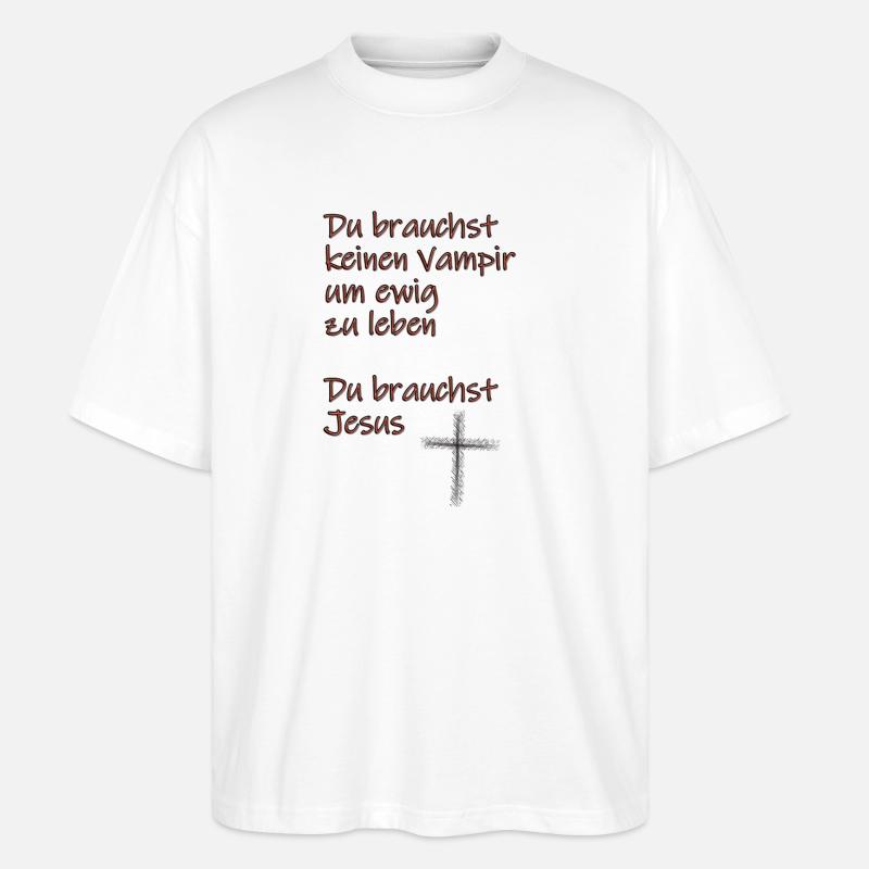 Ermutigende Jesus-Vampir-Botschaft - Stanley/Stella Oversized Unisex Bio T-Shirt Blaster 2.0 - Weiß