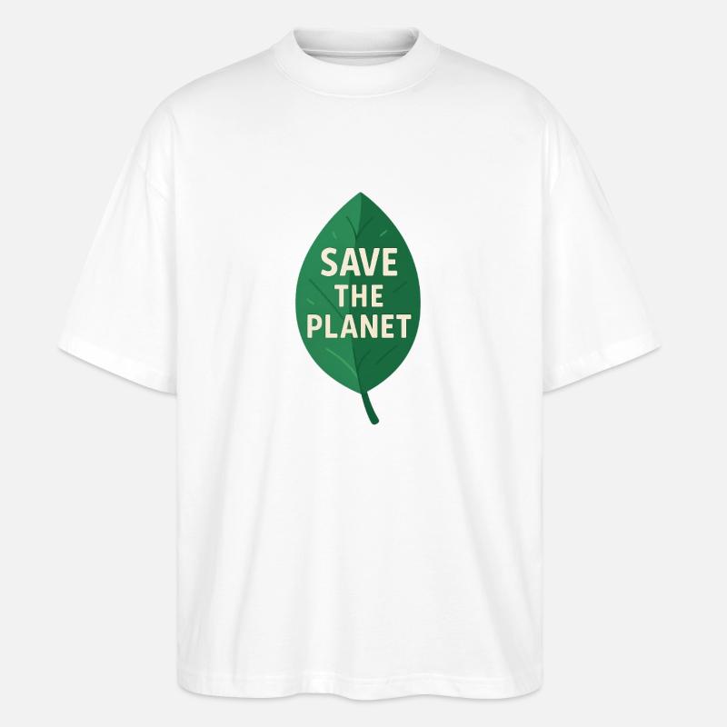 Öko-Leaf Save the Planet Design - Stanley/Stella Oversized Unisex Bio T-Shirt Blaster 2.0 - Weiß