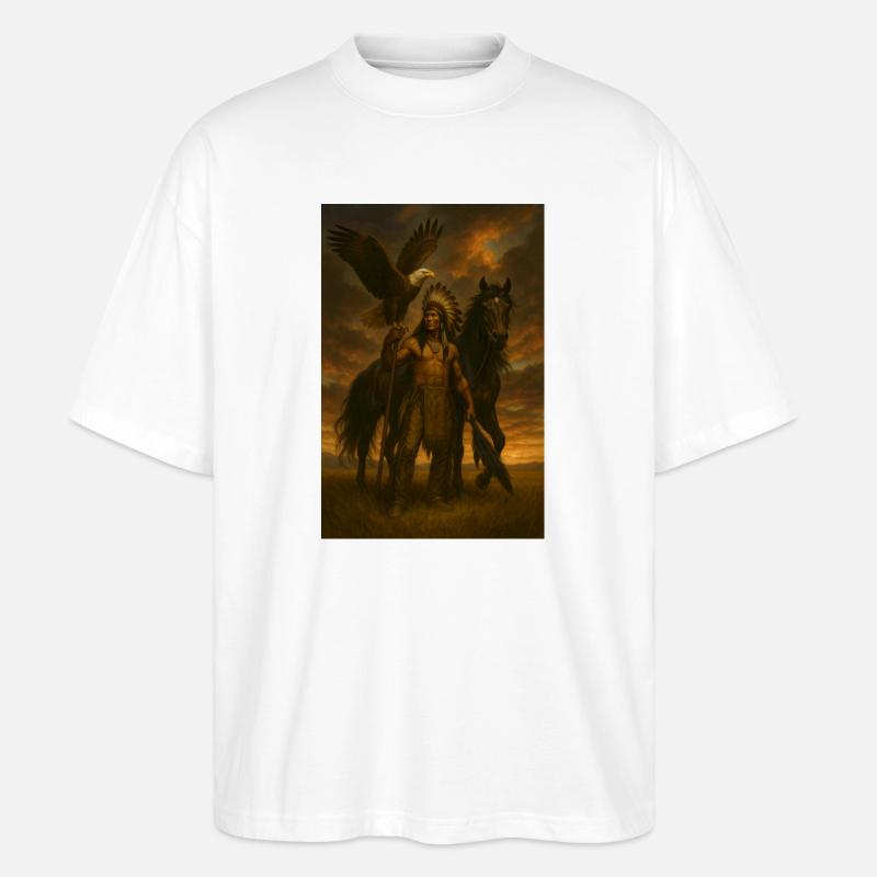 Indianerkrieger mit Adler und Pferd - Stanley/Stella Oversized Unisex Bio T-Shirt Blaster 2.0 - Weiß