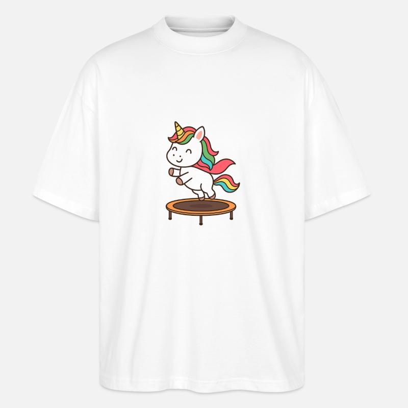 Trampolin Einhorn Sprungzauber - Stanley/Stella Oversized Unisex Bio T-Shirt Blaster 2.0 - Weiß