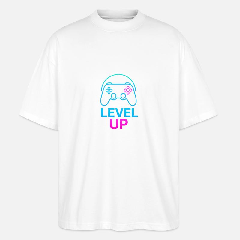 Level Up Neon Controller Grafik - Stanley/Stella Oversized Unisex Bio T-Shirt Blaster 2.0 - Weiß
