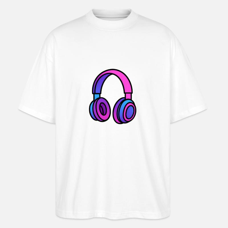 Neon Gradient Kopfhörer Illustration - Stanley/Stella Oversized Unisex Bio T-Shirt Blaster 2.0 - Weiß