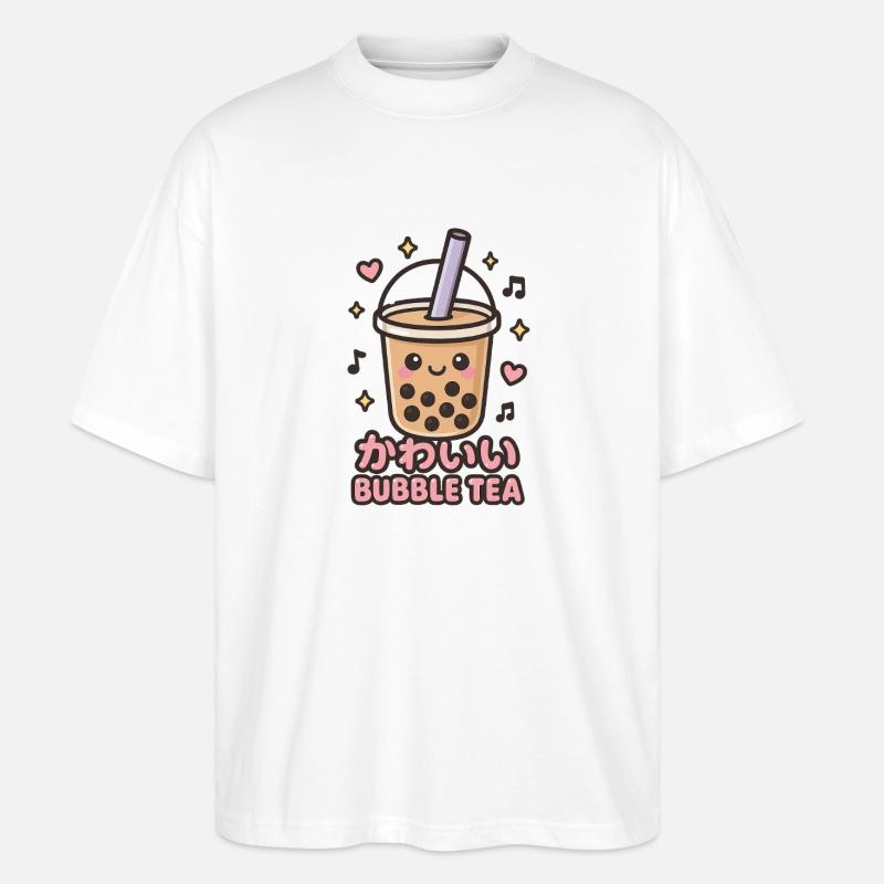 Kawaii Bubble Tea Sticker - Stanley/Stella Oversized Unisex Bio T-Shirt Blaster 2.0 - Weiß