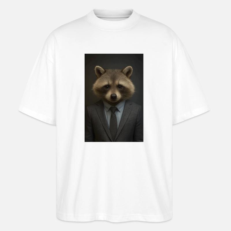 Waschbär im Anzug – Geschäftsstil - Stanley/Stella Oversized Unisex Bio T-Shirt Blaster 2.0 - Weiß