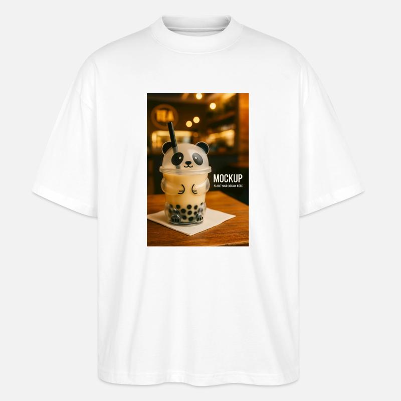 Panda Bubble Tea Cup Illustration - Stanley/Stella Oversized Unisex Bio T-Shirt Blaster 2.0 - Weiß