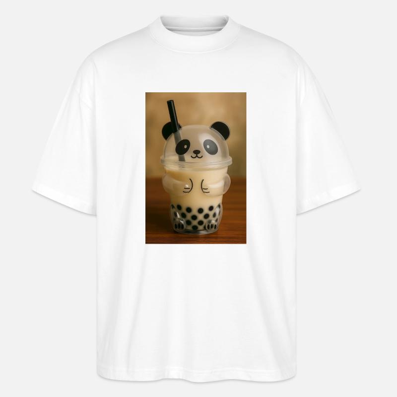 Panda Bubble Tea Cup Grafik - Stanley/Stella Oversized Unisex Bio T-Shirt Blaster 2.0 - Weiß