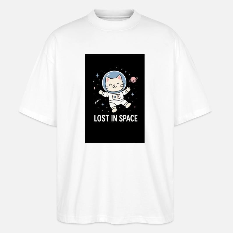 Astronaute chat perdu dans l’espace - T-shirt bio Blaster 2.0 coupe oversize Stanley/Stella Unisexe - blanc