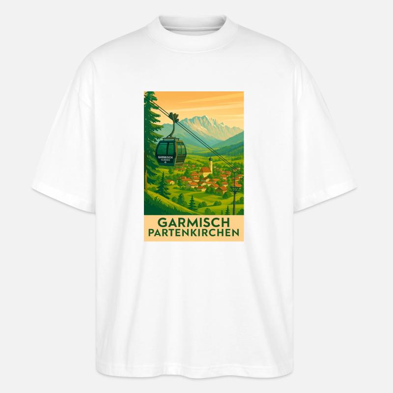 Garmisch Bergpanorama Gondel - Stanley/Stella Oversized Unisex Bio T-Shirt Blaster 2.0 - Weiß