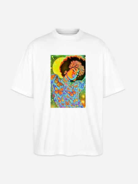 Butterfly Soul in Neon Bloom - Stanley/Stella Oversized Unisex Organic T-shirt Blaster 2.0 - white