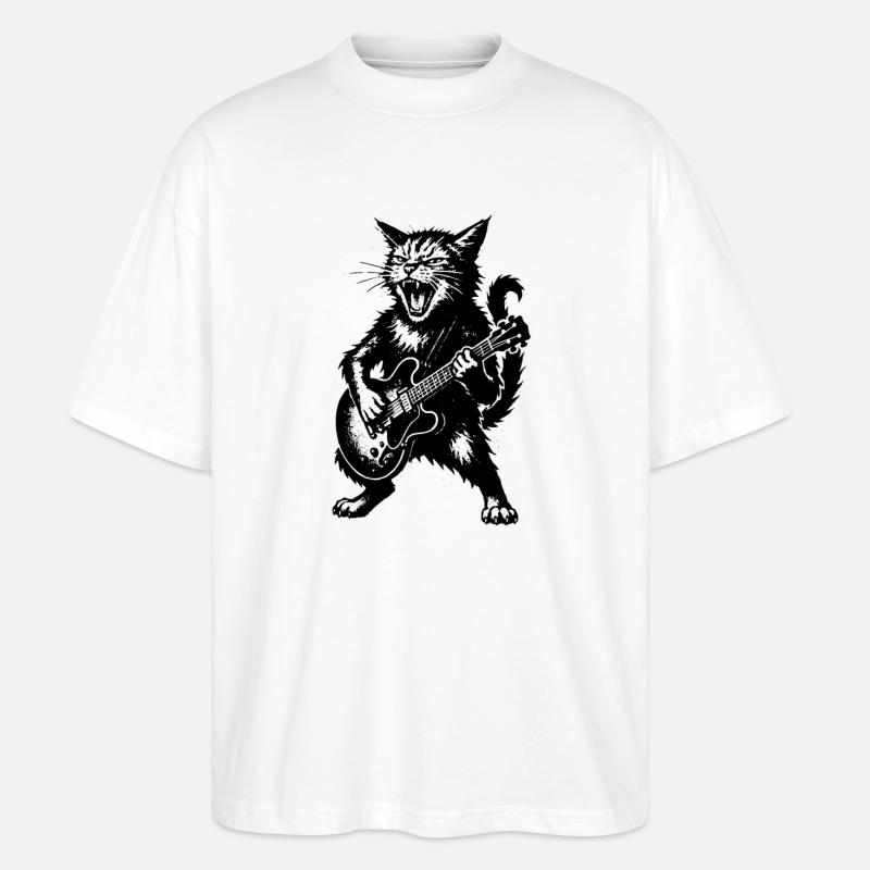 Wütige Katze mit E-Gitarre - Stanley/Stella Oversized Unisex Bio T-Shirt Blaster 2.0 - Weiß