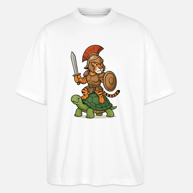 Gladiator Tiger auf Schildkröte - Stanley/Stella Oversized Unisex Bio T-Shirt Blaster 2.0 - Weiß