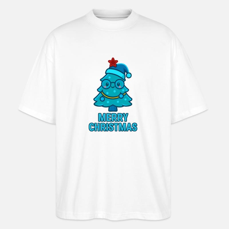 Blauer Comic-Weihnachtsbaum mit Brille - Stanley/Stella Oversized Unisex Bio T-Shirt Blaster 2.0 - Weiß