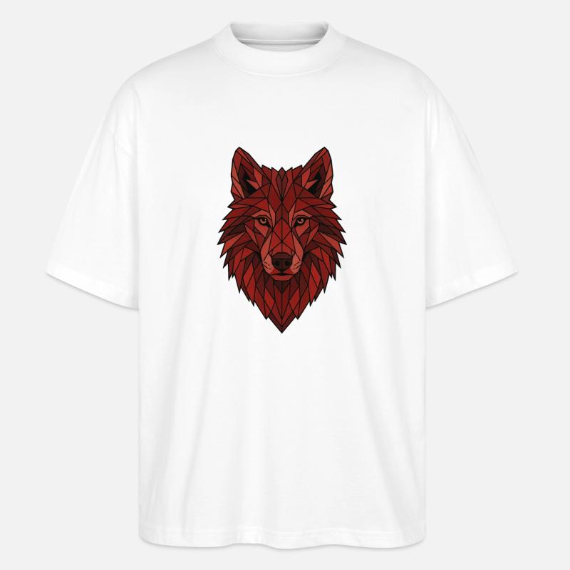 Roter Geometrischer Wolf - Stanley/Stella Oversized Unisex Bio T-Shirt Blaster 2.0 - Weiß