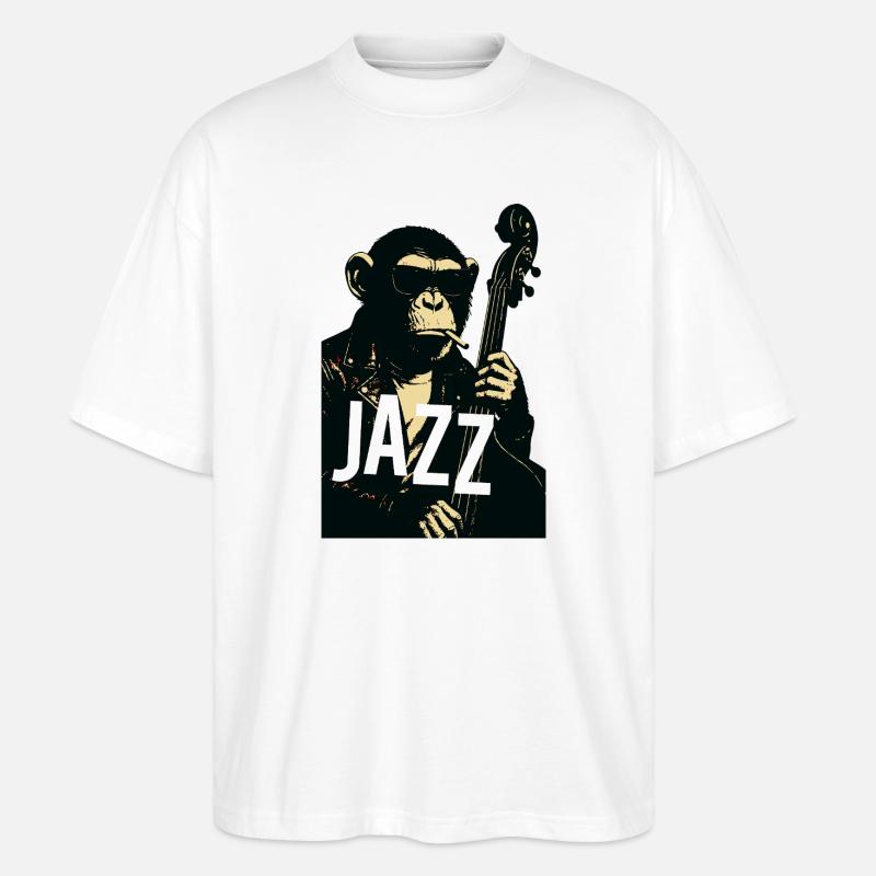 Jazz Monkey Noir Tee - Stanley/Stella Oversized Unisex Bio T-Shirt Blaster 2.0 - Weiß