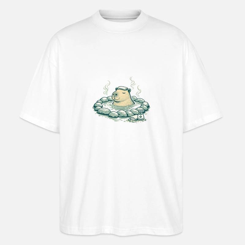 Capybara dans le bain de source - T-shirt bio Blaster 2.0 coupe oversize Stanley/Stella Unisexe - blanc