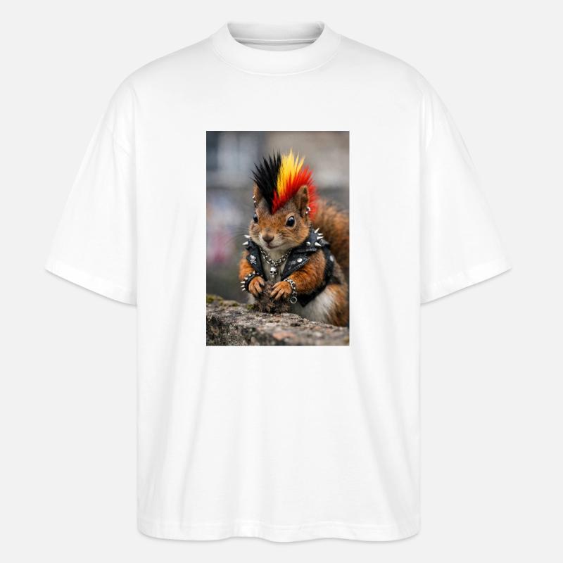 Punk Eichhörnchen mit Lederweste - Stanley/Stella Oversized Unisex Bio T-Shirt Blaster 2.0 - Weiß