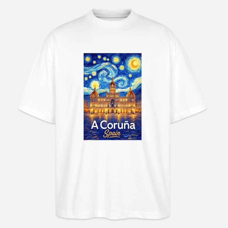 A Coruña Spain - Stanley/Stella Oversized Unisex Organic T-shirt Blaster 2.0 - white