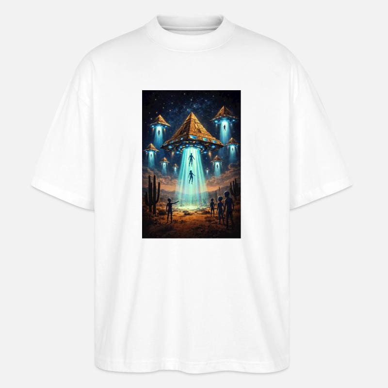 Fusée pyramidale extraterrestre OVNI - T-shirt bio Blaster 2.0 coupe oversize Stanley/Stella Unisexe - blanc