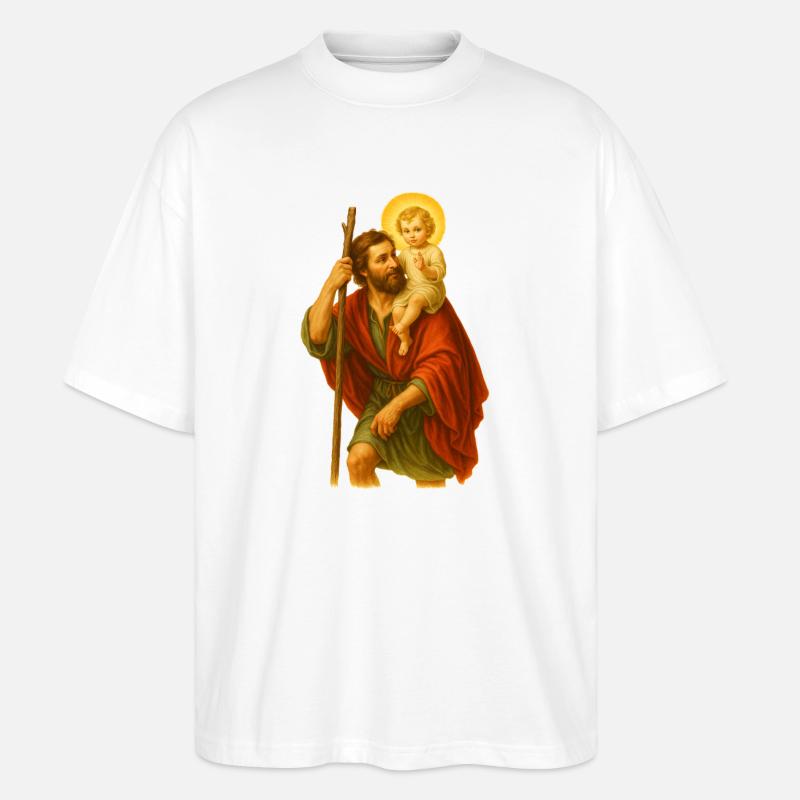 Saint Compagnon avec l’Enfant - T-shirt bio Blaster 2.0 coupe oversize Stanley/Stella Unisexe - blanc