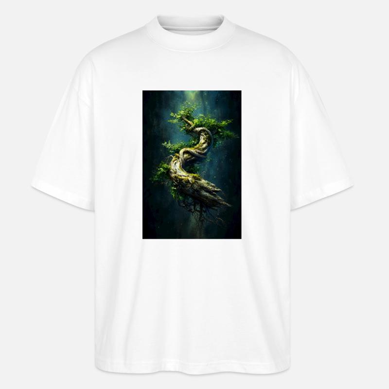 Spiral Verdant Tree in Dark Abyss - Stanley/Stella Oversized Unisex Organic T-shirt Blaster 2.0 - white