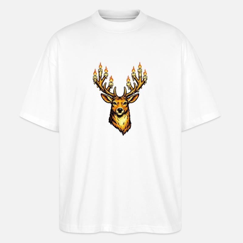 Weihnachtshirsch mit Kerzen - Stanley/Stella Oversized Unisex Bio T-Shirt Blaster 2.0 - Weiß