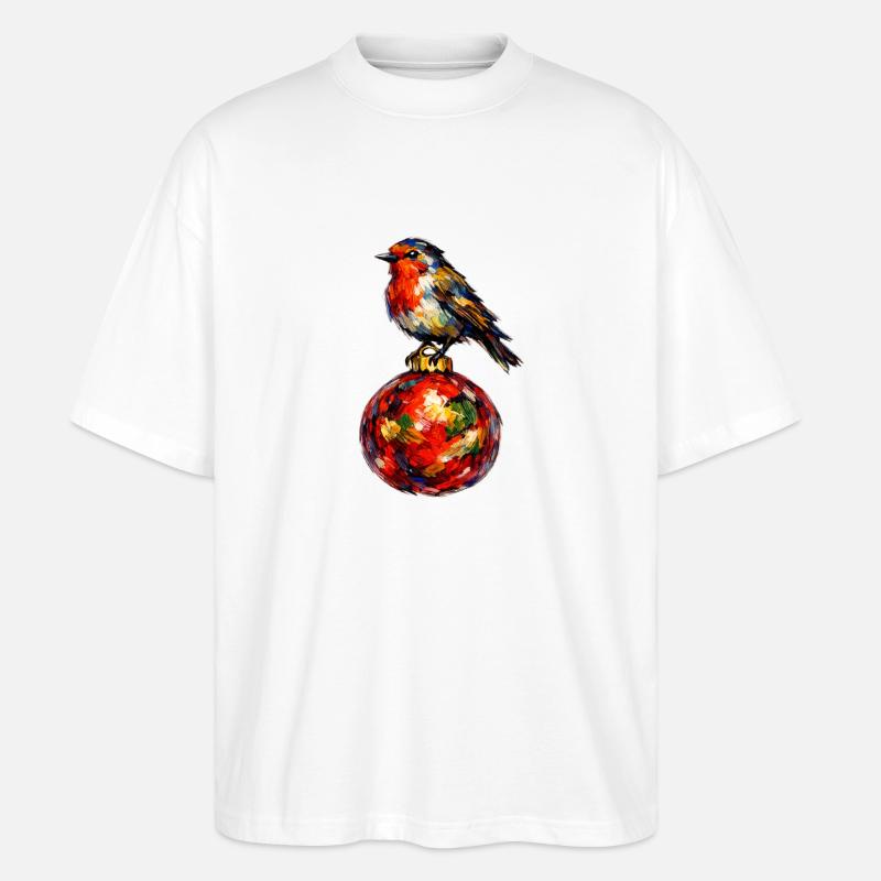 Vogel auf Weihnachtskugel - Stanley/Stella Oversized Unisex Bio T-Shirt Blaster 2.0 - Weiß