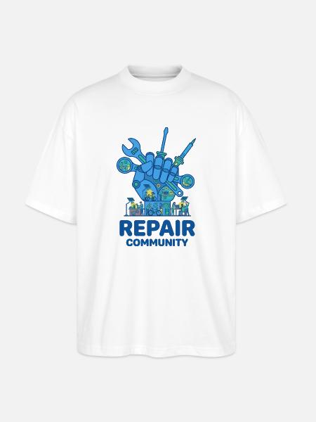 Cultuur van gereedschappen van de reparatiegemeenschap - Stanley/Stella Uniseks oversized bio T-shirt Blaster 2.0 - wit