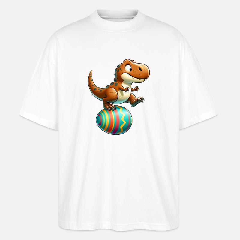Dancing T-Rex, Easter Eggshell Fun - Stanley/Stella Oversized Unisex Organic T-shirt Blaster 2.0 - white