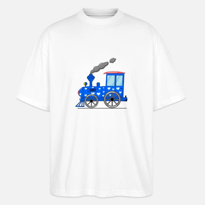 Kinderzug Eisenbahn blau mit Herzen - Stanley/Stella Oversized Unisex Bio T-Shirt Blaster 2.0 - Weiß