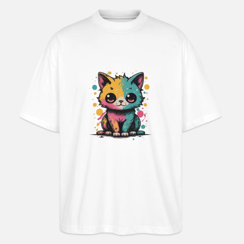 Bunte Kawaii-Katze - Stanley/Stella Oversized Unisex Bio T-Shirt Blaster 2.0 - Weiß