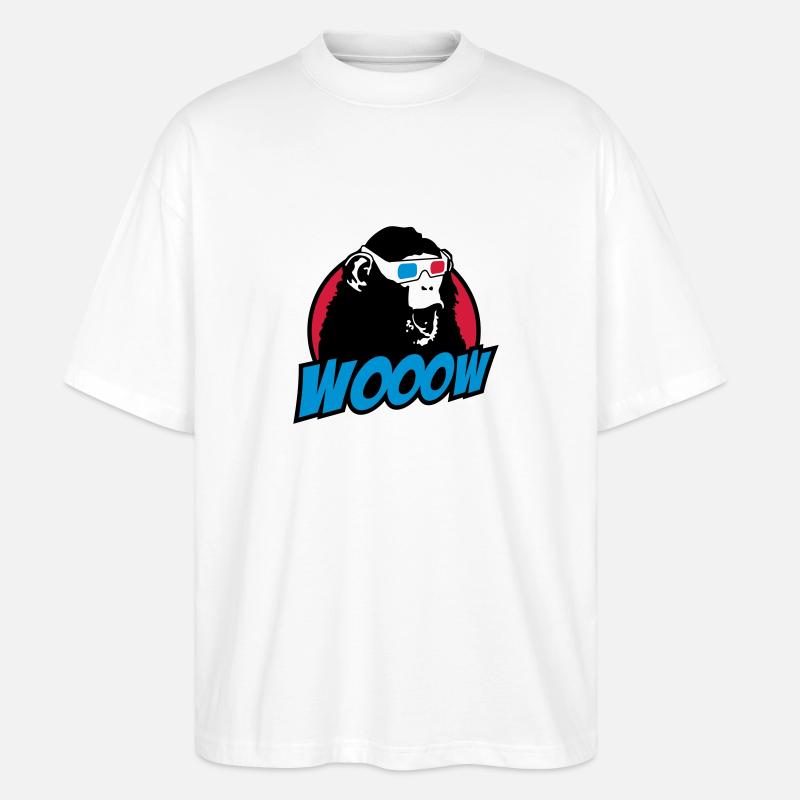 3D Glasses amazed Monkey - Stanley/Stella Oversized Unisex Organic T-shirt Blaster 2.0 - white