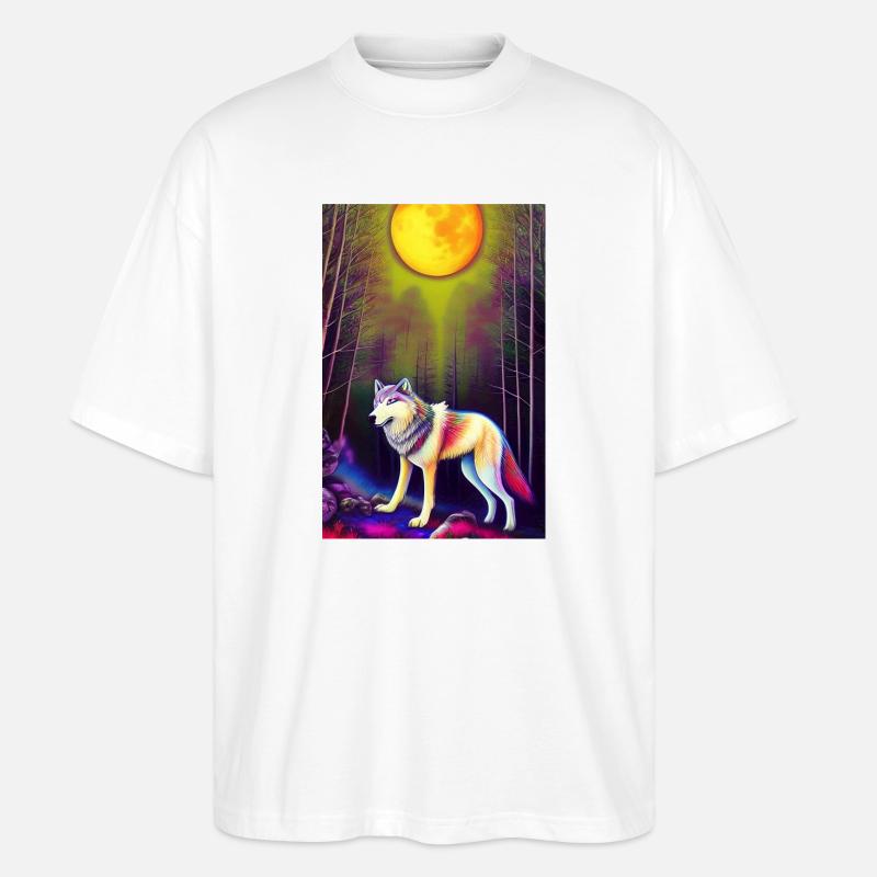 Wolf und Mond - Stanley/Stella Oversized Unisex Bio T-Shirt Blaster 2.0 - Weiß