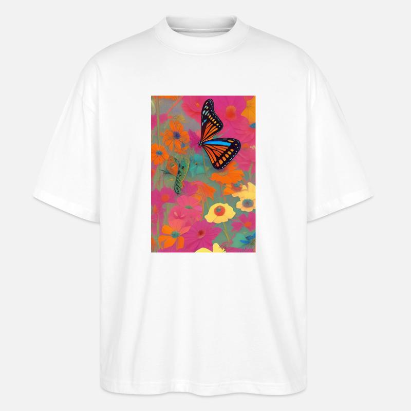 Fleurs et papillon - T-shirt bio Blaster 2.0 coupe oversize Stanley/Stella Unisexe - blanc