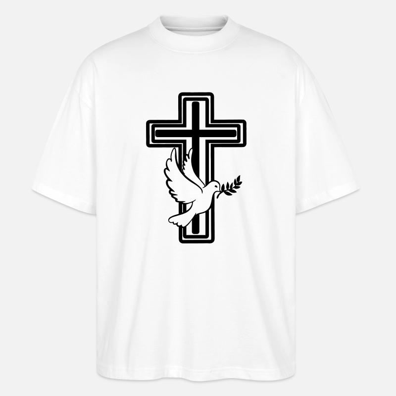 Kreuz mit Taube - Stanley/Stella Oversized Unisex Bio T-Shirt Blaster 2.0 - Weiß