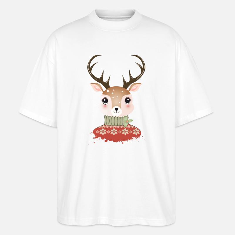 niedlicher schicker Hirsch mit Weihnachtspullover - Stanley/Stella Oversized Unisex Bio T-Shirt Blaster 2.0 - Weiß